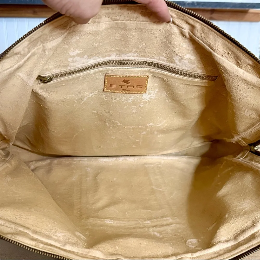 Etro Brown Paisley Briefcase with Tan Trim